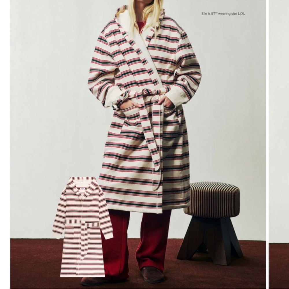 New PARKE Holiday Robe Bathrobe in Eggnog Stripe